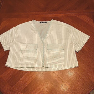 Zara Women's Striped Short Sleeve Cropped Oversized Shirt Size Small A1